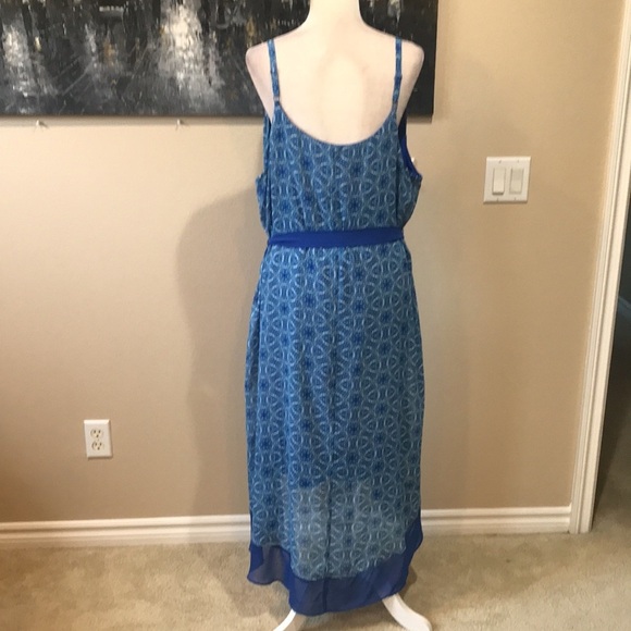 Lane Bryant Blue Floral Sheer Maxi Dress w/Hi-Low Hem Adjustable Tie Belt-22/24 - Picture 3 of 12